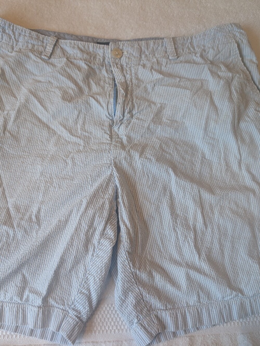 Tommy Hilfiger Mens Seersucker Striped Shorts Size 38 Blue White Prep Coastal